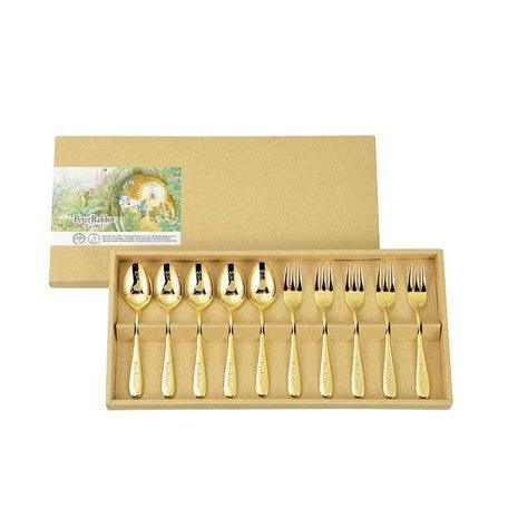 日本製 彼得兔下午茶餐具組 叉子 湯匙10組入 金色|鍍金餐具 蛋糕叉 咖啡匙 - 富士通販