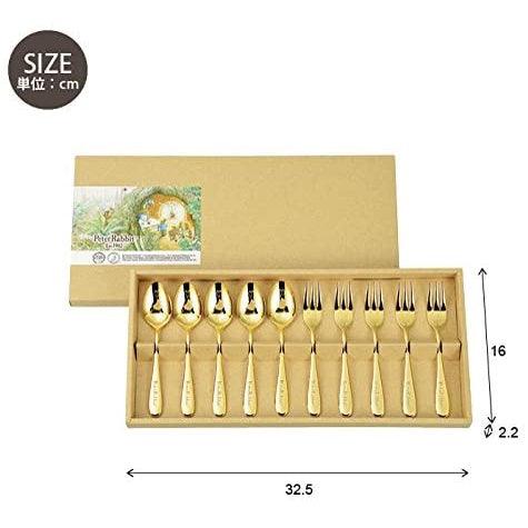 日本製 彼得兔下午茶餐具組 叉子 湯匙10組入 金色|鍍金餐具 蛋糕叉 咖啡匙 - 富士通販