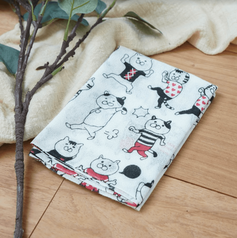 日本製|貓咪紗布長毛巾,100%純棉紗布巾 - 富士通販