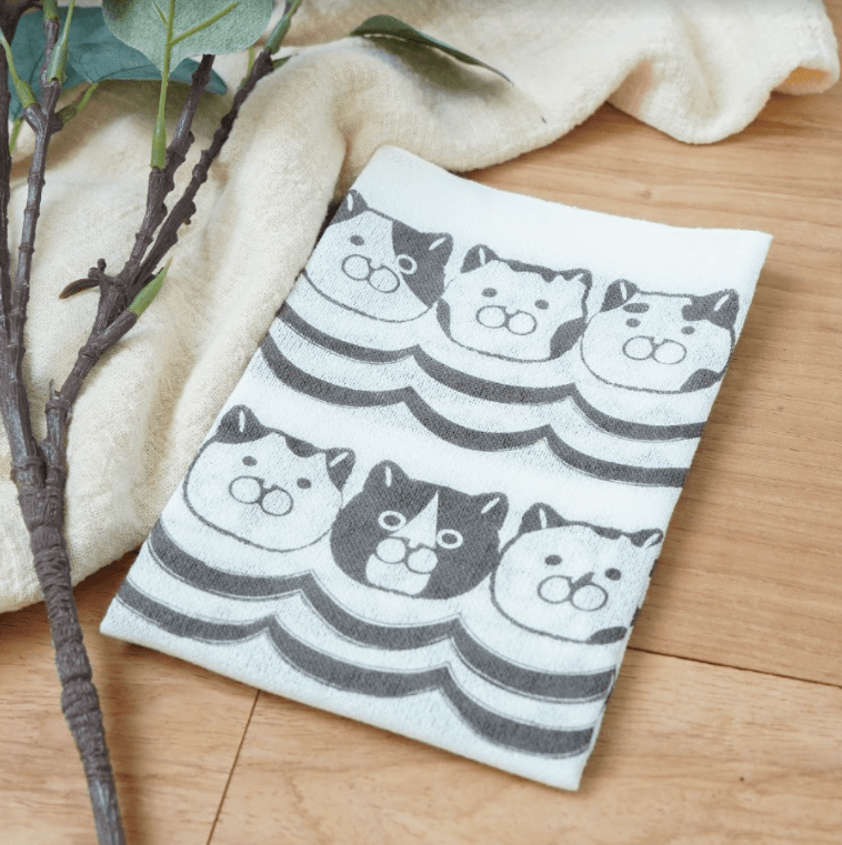 日本製|貓咪紗布長毛巾,100%純棉紗布巾 - 富士通販
