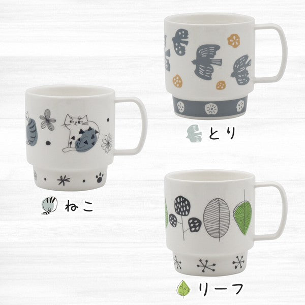 日本製 小倉陶器 Nordic 北歐風格 馬克杯 豆皿 | 飛鳥 樹葉 貓咪