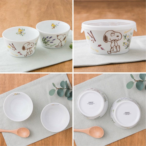 日本製 美濃燒 Snoopy 陶瓷保鮮碗一組兩入 310cc | 可微波 兒童餐碗