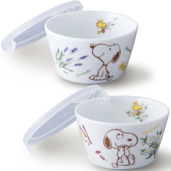 日本製 美濃燒 Snoopy 陶瓷保鮮碗一組兩入 310cc | 可微波 兒童餐碗