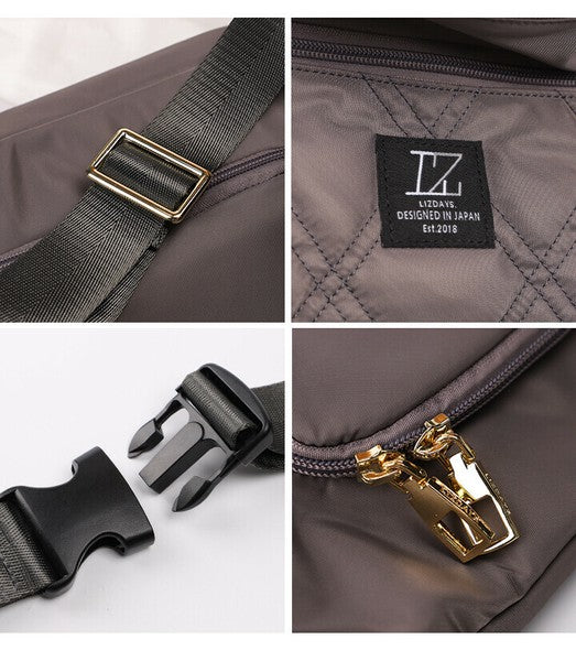 日本 LIZDAYS 金光菱格紋腰包 胸包 | 防水腰包 胸包 側背包 菱格紋包
