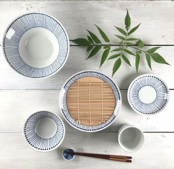 日本製 美濃燒 經典蒼十草碗盤 | 藍白線條 點心盤 飯碗 麵碗 湯碗 陶瓷碗盤