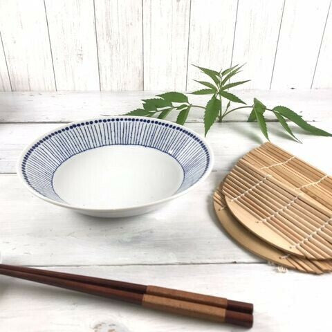 日本製 美濃燒 經典蒼十草碗盤 | 藍白線條 點心盤 飯碗 麵碗 湯碗 陶瓷碗盤