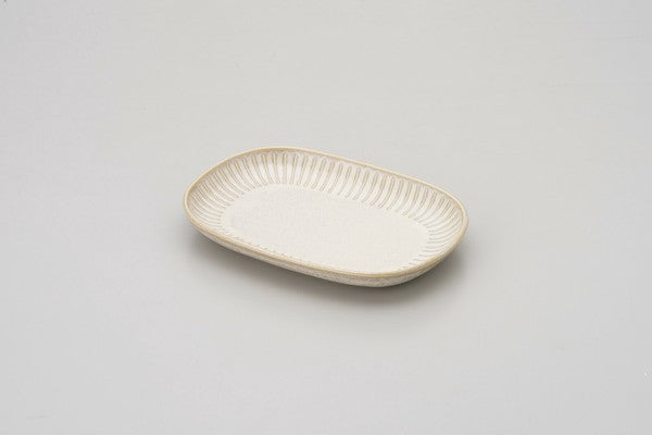 日本製 美濃燒 陶瓷撥水十草橢圓皿 | 橢圓盤 方盤 魚盤 小判皿 陶瓷盤 簡約方盤 日本製盤子