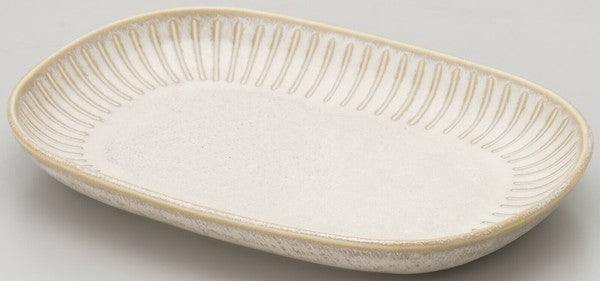 日本製 美濃燒 陶瓷撥水十草橢圓皿 | 橢圓盤 方盤 魚盤 小判皿 陶瓷盤 簡約方盤 日本製盤子