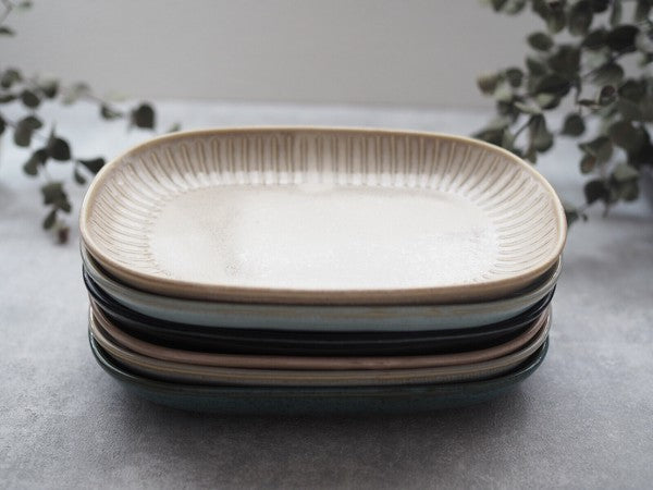 日本製 美濃燒 陶瓷撥水十草橢圓皿 | 橢圓盤 方盤 魚盤 小判皿 陶瓷盤 簡約方盤 日本製盤子