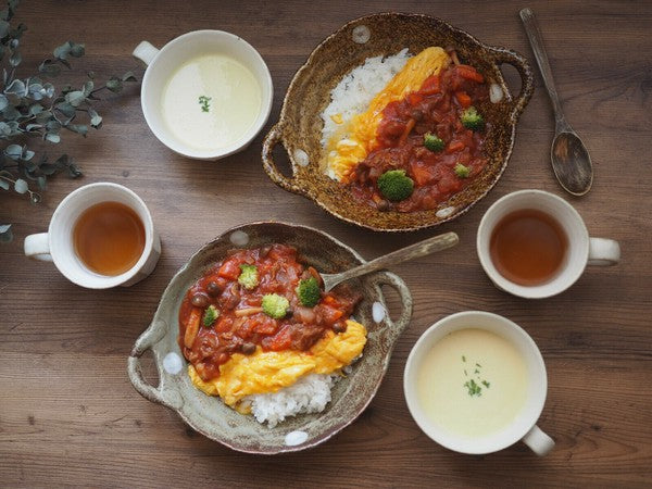 日本製 美濃燒 越前水玉雙耳鉢 | 深棕/淺棕 多用途陶瓷碗 咖哩盤 麵碗 飯碗 日式餐盤 炒飯盤子