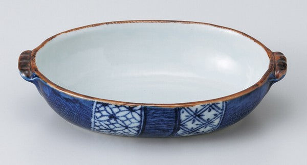 日本製 美濃燒 藍祥瑞陶瓷雙耳烤盤 | 烤盤 焗烤盤 甜點烤盤 陶瓷烤盤 日本製盤子 橢圓盤 深盤