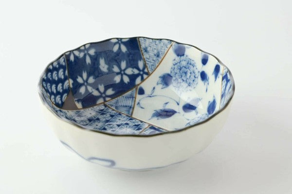 日本製 美濃燒 藍友禪菊形小鉢10.5cm | 沙拉碗 小菜碗 日式風格 職人手作