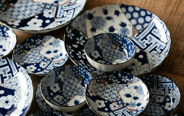 日本製 美濃燒 藍友禪菊形小鉢10.5cm | 沙拉碗 小菜碗 日式風格 職人手作