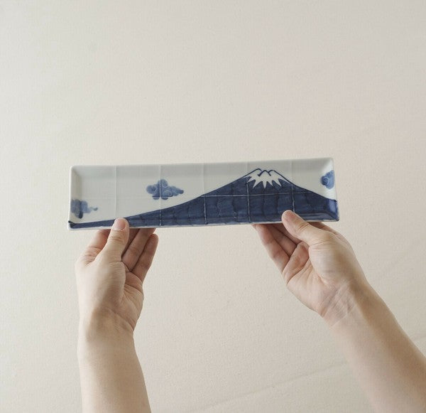 日本製 伊萬里燒 富士山長盤 | 魚盤 刺身盤 生魚片盤