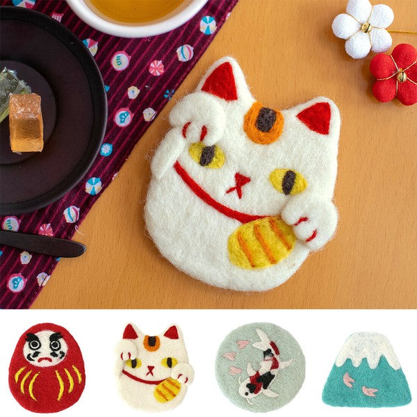 日本進口 尼泊爾手工製 羊毛氈杯墊 | 富士山 柴犬 招財貓 手工 羊毛 隔熱墊 墊子 杯墊