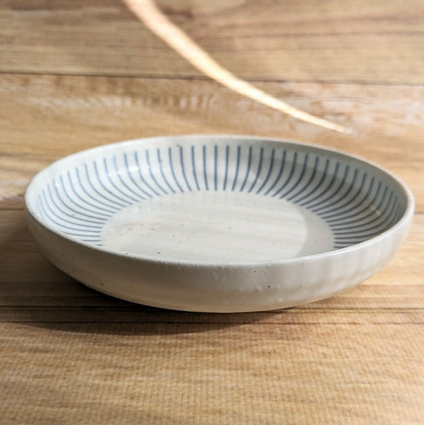 日本製 美濃燒 粉引紺十草 陶瓷碗盤 | 線條餐盤 日本餐盤 圓盤 飯碗 小碗 陶瓷盤 盤子 日本碗