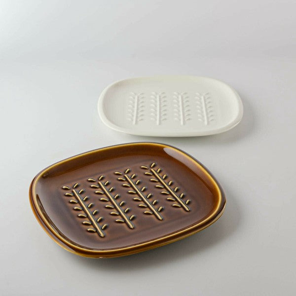 日本製 美濃燒 Miyama 深山 Crust 立體雕刻樹枝/點點餐盤 | 麵包盤 點心盤