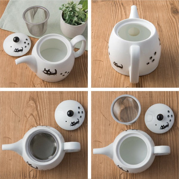 日本 黑貓手沖茶壺 急須茶壺 350ml | 濾茶壺 含不銹鋼瀘網 貓奴必備