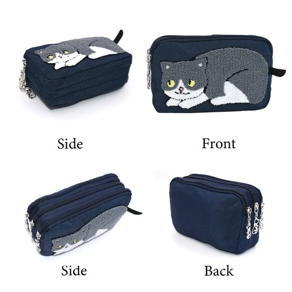 日本 超人氣 貓咪刺繡錢包/收納袋 | 手機包 零錢包 萬用包 拉鍊包 化妝包 小物收納包 分隔包
