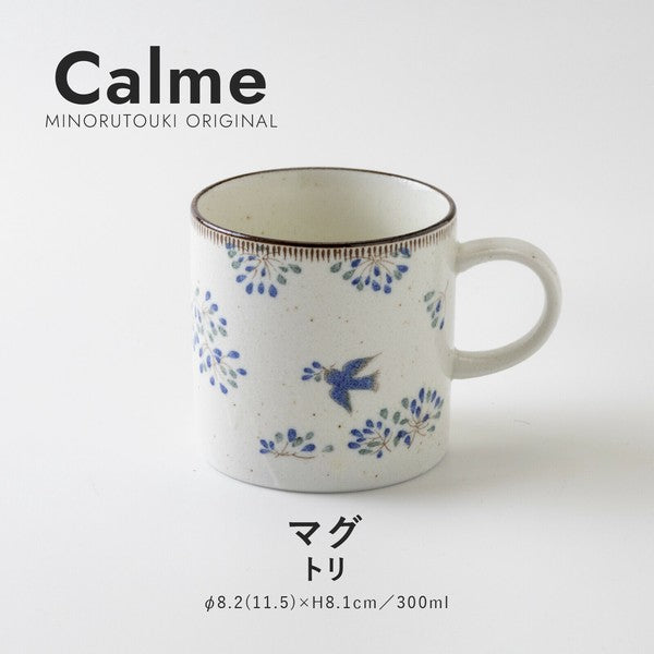 日本製 美濃燒 Calme 藍鳥花卉馬克杯 | 水杯 咖啡杯 Minoru