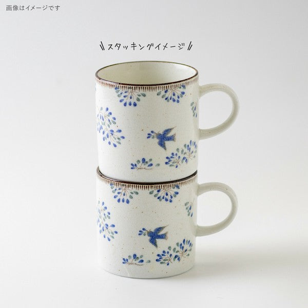 日本製 美濃燒 Calme 藍鳥花卉馬克杯 | 水杯 咖啡杯 Minoru