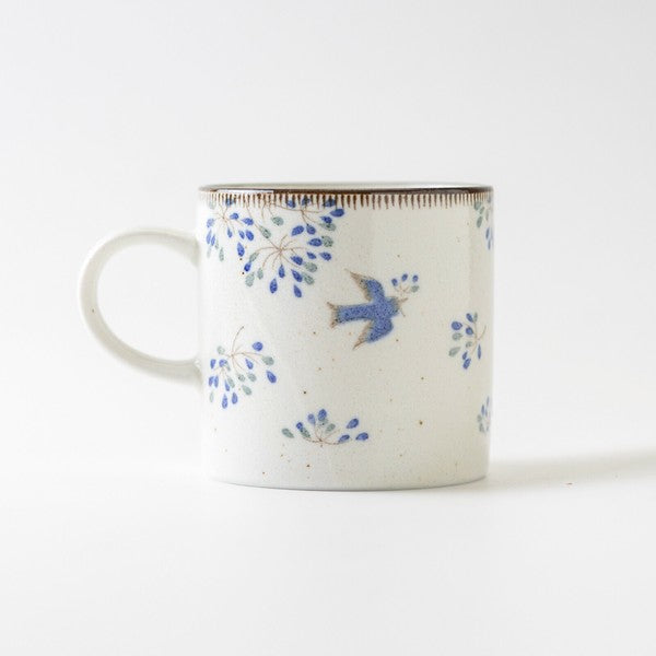 日本製 美濃燒 Calme 藍鳥花卉馬克杯 | 水杯 咖啡杯 Minoru