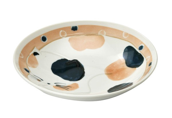 日本製 春眠貓咪和風餐盤 22cm | 陶瓷盤 義大利麵盤 貓咪圖案 淺盤 輕量餐盤