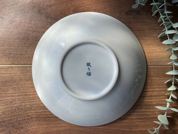 日本製 春眠貓咪和風餐盤 22cm | 陶瓷盤 義大利麵盤 貓咪圖案 淺盤 輕量餐盤