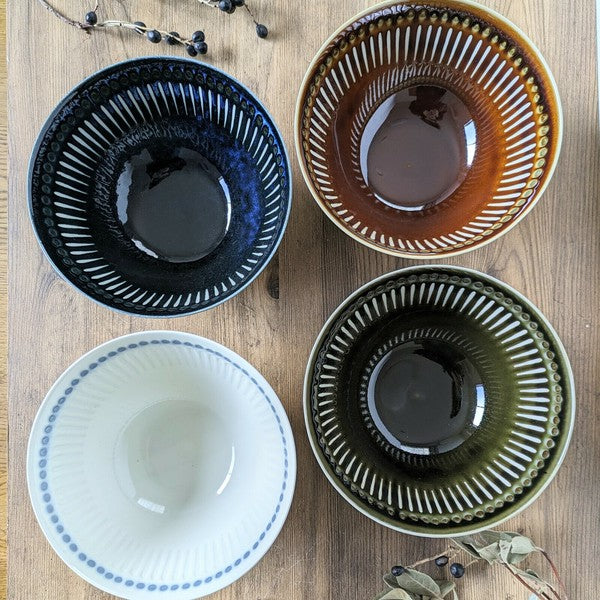 日本製 美濃燒 浮雕十草拉麵碗 | 湯碗 陶瓷拉麵碗 寬口碗 丼飯碗 泡麵碗