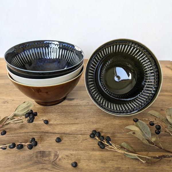 日本製 美濃燒 浮雕十草拉麵碗 | 湯碗 陶瓷拉麵碗 寬口碗 丼飯碗 泡麵碗