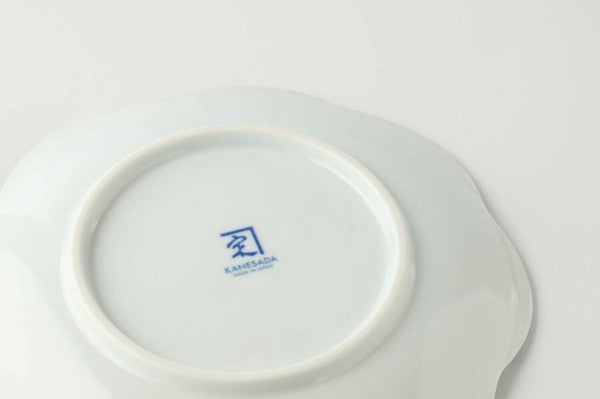 日本製 美濃燒 藍京花淺盤 16.5cm | 藍釉彩 花型盤 吉祥紋 小菜盤