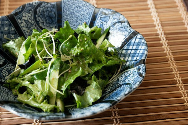 日本製 美濃燒 藍京花淺盤 16.5cm | 藍釉彩 花型盤 吉祥紋 小菜盤