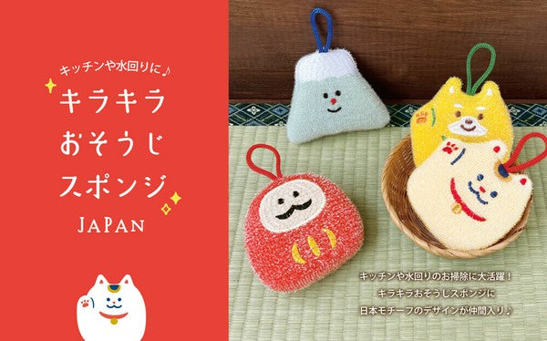 日本 DECOLE 清潔海綿 附掛繩 | 達摩 富士山 柴犬 招財貓