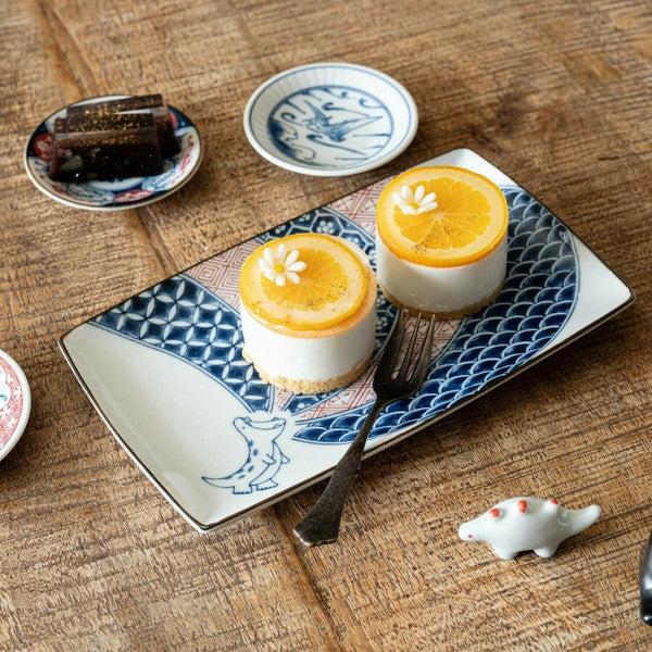 日本製 美濃燒 祥瑞龍長盤 | 江戶噴火龍 吉祥龍 長方盤 壽司盤 魚盤