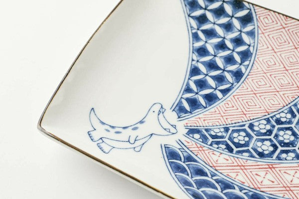 日本製 美濃燒 祥瑞龍長盤 | 江戶噴火龍 吉祥龍 長方盤 壽司盤 魚盤