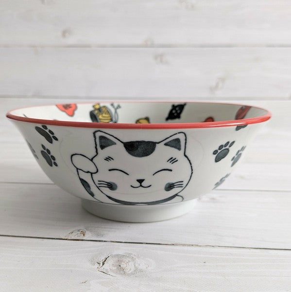 日本製 美濃燒 招財貓陶瓷拉麵碗 | 大碗 拉麵碗 碗公 湯碗 貓咪碗 多用碗 丼飯碗