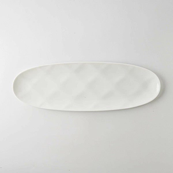 日本製 美濃燒 Miyama 深山 波蘿格紋31公分長盤 | 長盤 烤魚盤 甜點盤