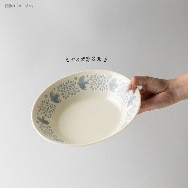 日本製 美濃燒 LINTU 小鳥植物深盤 22.5cm 兩色 | 北歐風 大容量 湯碗 義大利麵 咖哩盤