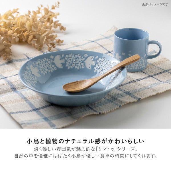 日本製 美濃燒 LINTU 小鳥植物深盤 22.5cm 兩色 | 北歐風 大容量 湯碗 義大利麵 咖哩盤