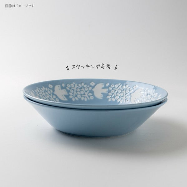 日本製 美濃燒 LINTU 小鳥植物深盤 22.5cm 兩色 | 北歐風 大容量 湯碗 義大利麵 咖哩盤