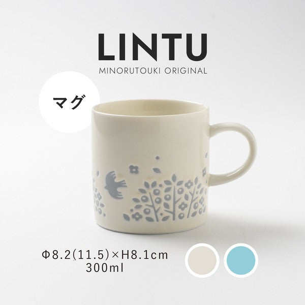 日本製 美濃燒 LINTU 飛鳥花草馬克杯 300ml | 陶瓷杯 咖啡杯 北歐風