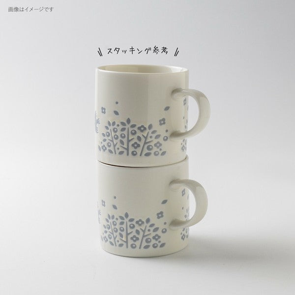 日本製 美濃燒 LINTU 飛鳥花草馬克杯 300ml | 陶瓷杯 咖啡杯 北歐風