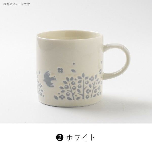 日本製 美濃燒 LINTU 飛鳥花草馬克杯 300ml | 陶瓷杯 咖啡杯 北歐風