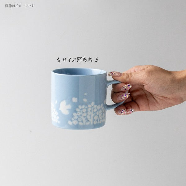 日本製 美濃燒 LINTU 飛鳥花草馬克杯 300ml | 陶瓷杯 咖啡杯 北歐風