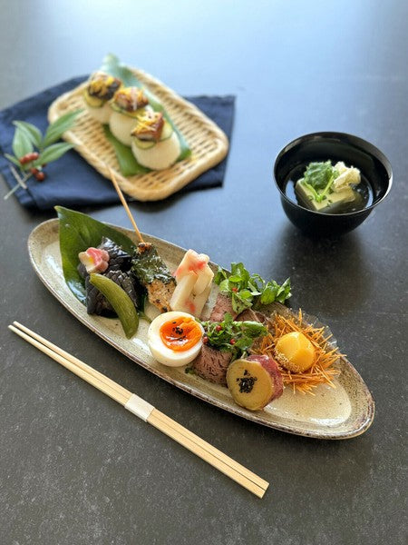 日本製 美濃燒 粗陶燒物長盤 | 烤魚 生魚片 燒物盤 日式碗盤