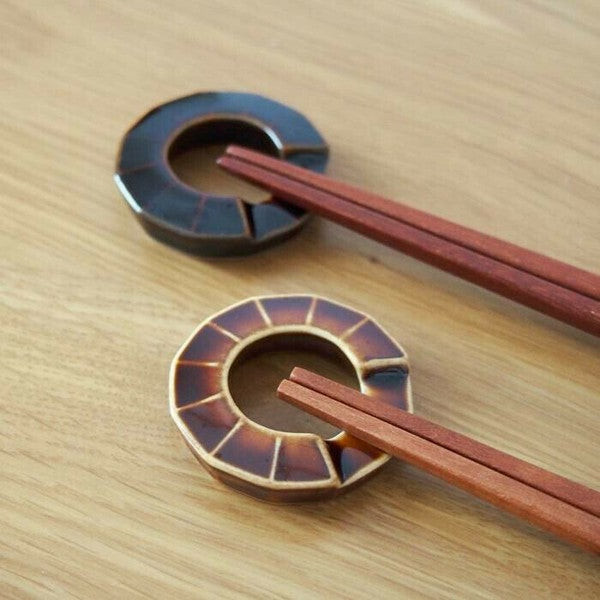 日本製 美濃燒 天目 飴釉 雙色對碗組 附筷架 | 夫妻碗 對碗 筷架 禮盒 新婚