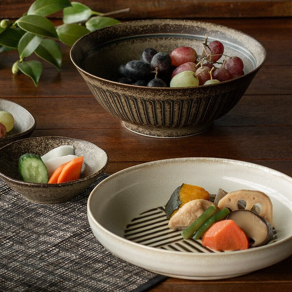 日本製 美濃燒 窯變條紋深盤 兩色可選 | 義大利麵盤 深碗 懷舊質樸