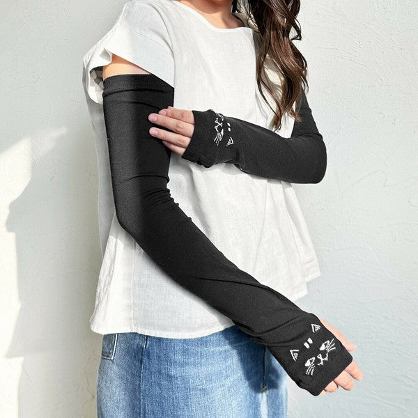 日本 PAGE ONE 冷感抗UV 貓咪網布袖套 | 防曬90% 抗菌防臭 60cm長