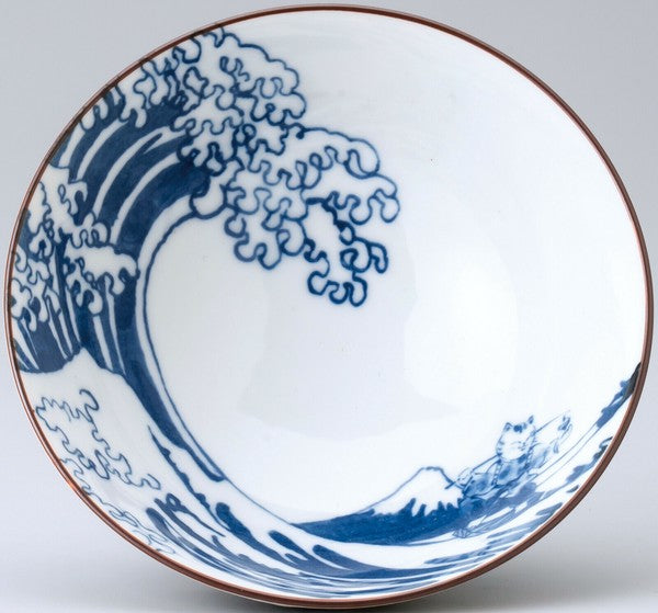 日本製 美濃燒 貓咪浮世繪衝浪茶碗 | 飯碗 湯碗 浮世繪 富士山 貓奴