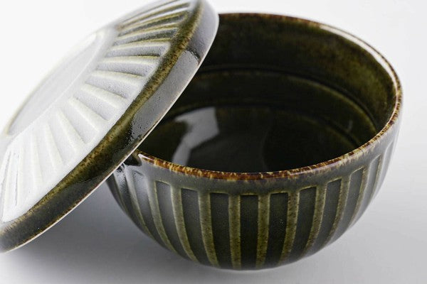 日本製 美濃燒 墨綠釉色附蓋碗 11cm|湯碗 帶蓋飯碗 含蓋碗